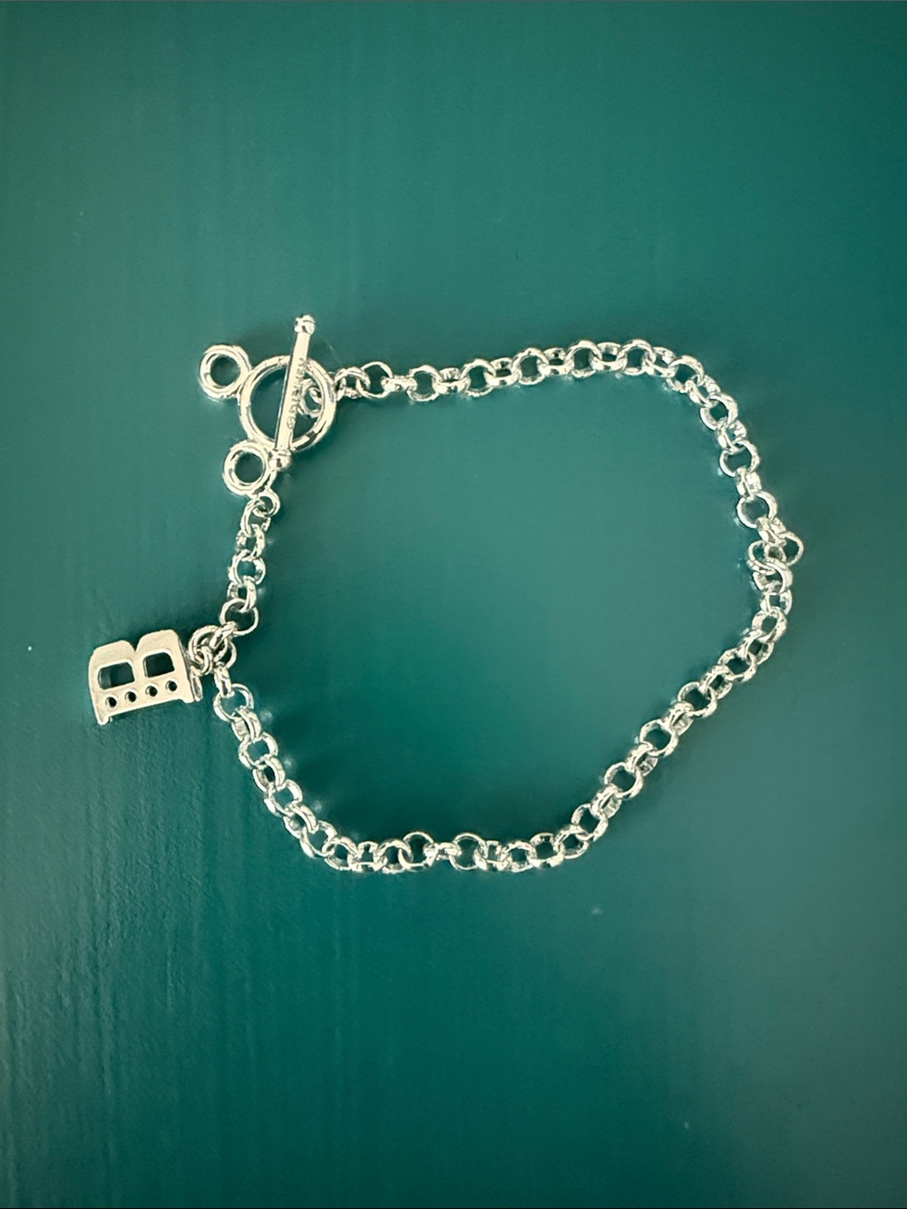 Disney Silver Tone Initial Charm Chain Bracelet with Mickey Mouse